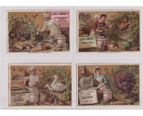 Trade cards, Liebig, The Preparation of Poultry, ref S171, 3 different sets, German, Italian &amp; Belgian editions (6 cards 