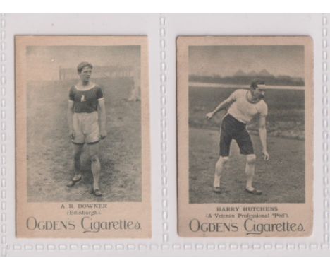 Cigarette cards, Ogden's, Cricketers &amp; Sportsmen, Athletes, two cards, A. R. Downer (Edinburgh) (gd) &amp; Harry Hutchens