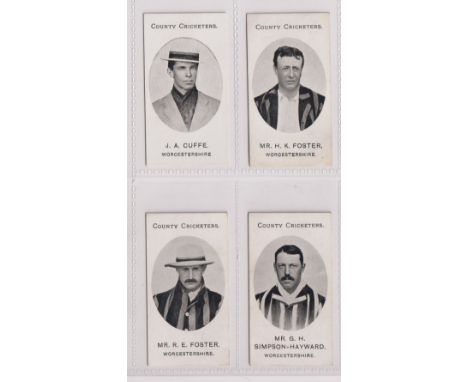 Cigarette cards, Taddy, County Cricketers, 4 cards, J A Cuffe, Mr H K Foster, Mr R E Foster &amp; Mr G H Simpson, &amp; Mr G 