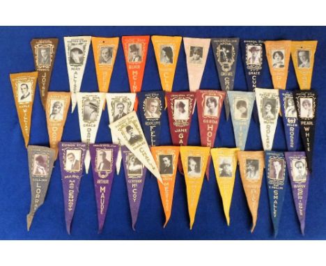 Trade Felts, USA, Anon, Cinema Stars, 32 different triangular shaped pennants, each with image of star from stage &amp; scree