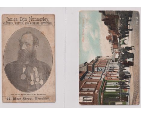 Trade card, James Ikin Nunnerley, Clothier, Hatter &amp; General Outfitter, Ormskirk, 'P' size card showing Sergt. Major Nunn