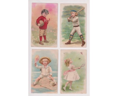 Trade cards, USA, Tetley's Tea, Advertising Cards, Children at Play, 6, postcard size, artist drawn cards including Baseball 