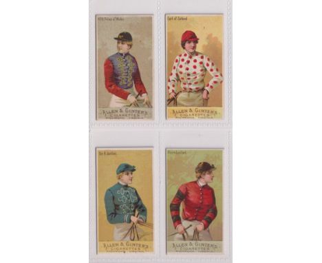 Cigarette cards, USA, Allen &amp; Ginter, Racing Colours of the World (White border), 4 cards, HRH Prince of Wales, Earl of Z