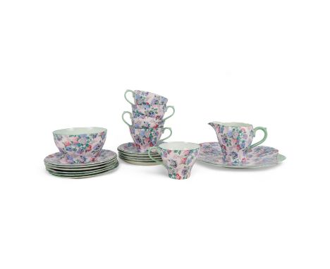 A Shelley 'chintz' Summer Glory part tea service - comprising six place settings including cups, saucers, side plates, a sucr