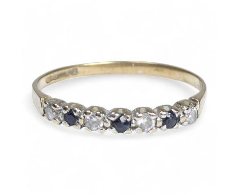 A 9ct diamond and sapphire ring - set with alternating stones, size K, 1g.