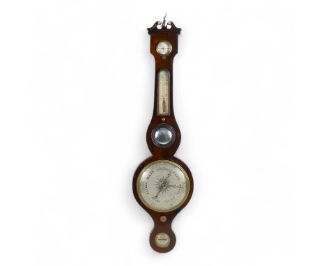 A 19th century rosewood wheel barometer - incorporating hydrometer, thermometer and mirror.