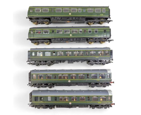 'OO' Gauge Hornby and Lima DMU sets x2. Lot comprises Hornby BR class 110 three car set DMU BR green, plus Lima BR green clas