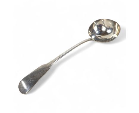 A silver ladle - London 1828, fiddle pattern engraved with the initial I, 222g.