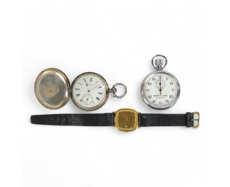 A Benson silver cased hunter pocket watch, the white dial set out with Roman numerals and a subsidiary second dial, together 