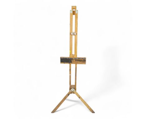A 20th century beech artist's studio easel - of folding tripod form with some paint transfer, fully adjustable, 178cm high.