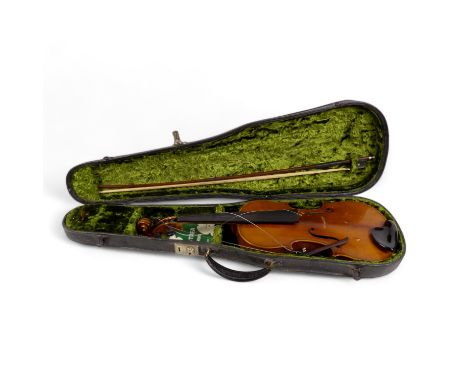 A 19th century German violin - with a one piece back measuring 37cm, interior label 'Sebastian Cappa' - Tyrol, with bow and h