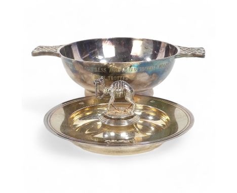 A silver armada dish - London 1995, Garrard, dated 1995 and fitted with a camel to the centre, 83g, together with a silver pl