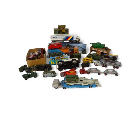 A small quantity of Dinky vehicles - including fire engine, car transporter, water tanker, road roller etc,, together with ot