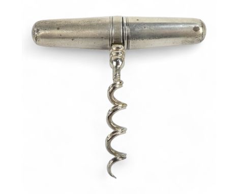 A silver cased travelling corkscrew - length 6.7cm. 