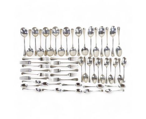 A silver flatware service - mixed dates, mostly Sheffield 1931 Mappin &amp; Webb, of rat-tail pattern comprising table forks,