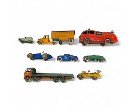 A small quantity of Dinky vehicles - including a Foden flat-bed truck, Ferrari racer and a fire engine. (qty)