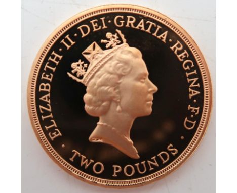 Elizabeth II&nbsp;(1952-2022) WW II&nbsp; Gold Proof Two Pounds 1995&nbsp; Obverse third crowned portrait of HM Queen Elizabe