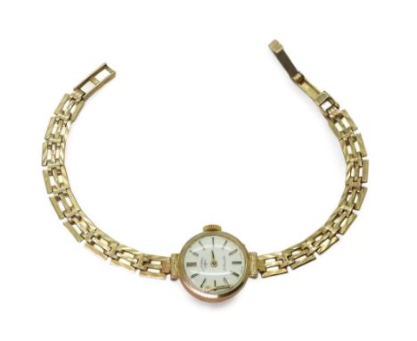 A 9ct gold ladies Rotary watch and strap, length 17.5cm, diameter 1.6cm, weight including mechanism 12.7gms Condition Report: