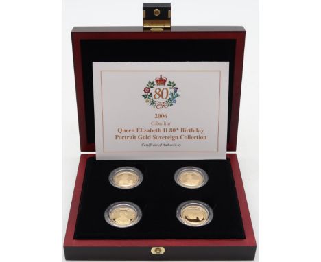 GIBRALTAR QUEEN ELIZABETH II '80th Birthday Portrait Gold Sovereign Collection 2006', a 4-coin set comprising 4 x gold proof 