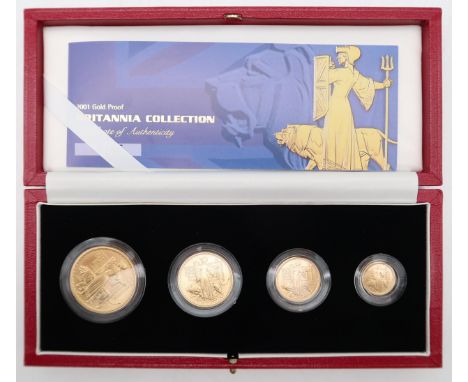 ROYAL MINT UK Gold Proof Britannia Collection 2001, 4-coin set comprising £100 (1oz), £50 (1/2 oz), £25 (1/4 oz) and £10 (1/1