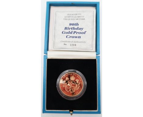 ELIZABETH II (1952-2022)ROYAL MINT Gold Proof Crown celebrating 'Queen Elizabeth The Queen Mother 90th Birthday 1990 Obverse 