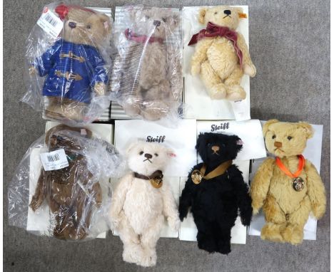 Seven contemporary Steiff bears, to include year bears produced for the Danbury Mint, contained within their original packagi