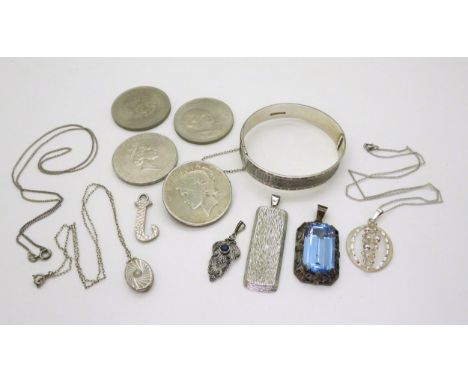 A German retro Andreas Daub (A*D) silver bubbles pendant, a silver engraved bangle hallmarked Birmingham 1973, German Jugends