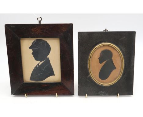 An early-19th century miniature silhouette portrait of a gentleman in profile, with trade label verso for W. Bullock, togethe