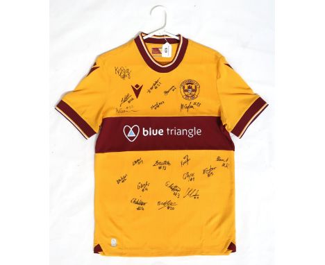 MOTHERWELL F.C. A 2023/24 Women's Home shirt, size M, bearing team signatures  Proceeds to benefit Blue Triangle.  Funds will