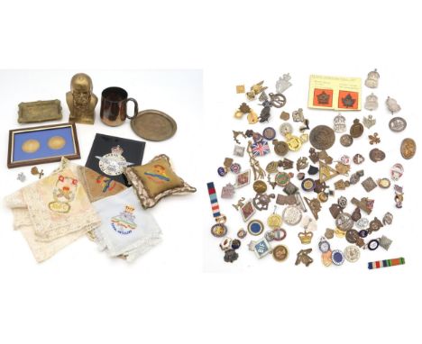 A large and varied assortment of militaria, to include WW1-period Canadian Expeditionary Forces badges, hallmarked silver ARP