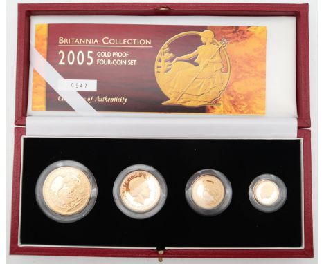 ROYAL MINT UK Gold Proof Britannia Collection 2005, 4-coin set comprising £100 (1oz), £50 (1/2 oz), £25 (1/4 oz) and £10 (1/1