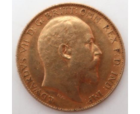 EDWARD VII&nbsp;½ Sovereign 1908 Obverse portrait of King Edward VII facing right legend around&nbsp;EDWARDVS VII D: G: BRITT