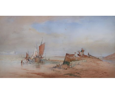 20th CENTURY STYLE &nbsp;LANDING ON THE ENGLISH COAST &nbsp;Watercolour, monogrammed lower right 'T. S. R.', 20 x 35cm Condit