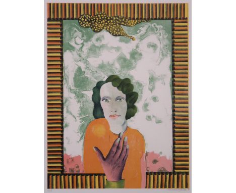 MICHAEL ROSCHLAU (GERMAN b.1942)  PORTRAIT OF WOMAN IN GREEN   Lithograph, signed lower right, dated (19)70, 57 x 44cm  Toget