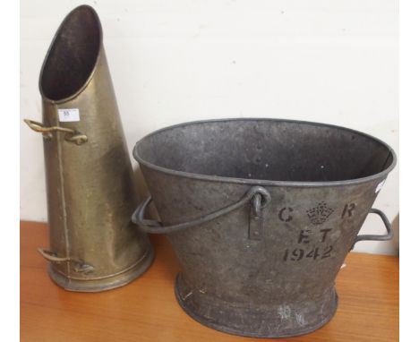 A lot comprising "G R ET 1942" coal bucket and another 19th century brass coal hod (2)&nbsp; Condition Report:Available upon 