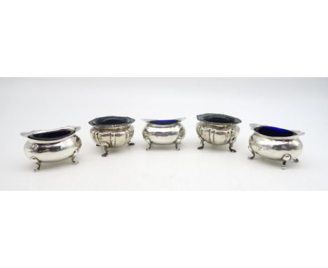 A collection of silver salts, including a set of three by R H Halford &amp; Sons, London 1899, and a pair by Roberts &amp; Be