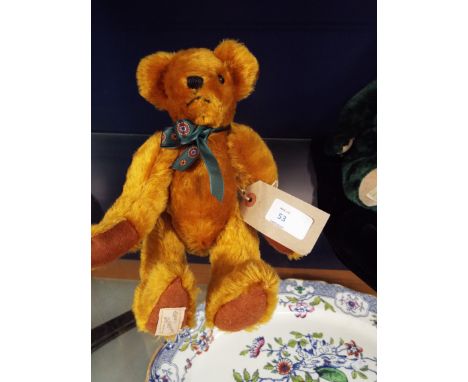 A Deans Rag Book Company limited edition teddy bear 'Humphrey' No 639 in dark gold mohair with green bow tie complete with ce