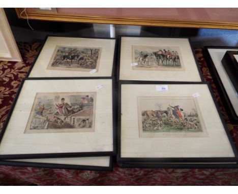 A set of eight early handcoloured hunting prints, mounted and framed