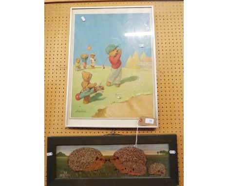 HENRY BASEBE pencil and watercolour depicting teddy bears playing golf, signed to lower left, together with a MARTIN WISCOMBE