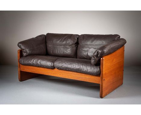 A TEAK PANELLED TWO SEAT SOFA, DANISH 1970s, BY MIKAEL LAURSEN, en suite 144cm (w) x 75cm (d),.