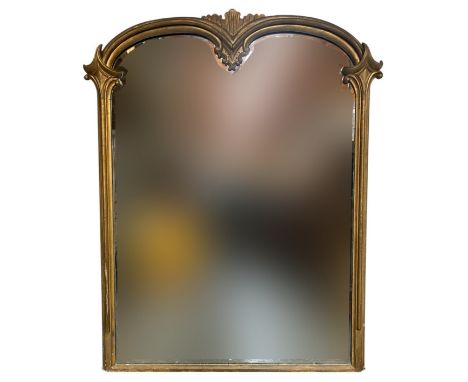 A large French Louis XV style 19th century giltwood &amp; gesso overmantel fireplace mirror. The mirror having a twin bow top