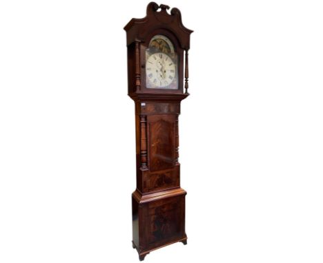 J. Firderer, Birmingham - a Victorian 19th century flame mahogany cased twin fusee 8-day movement longcase grandfather clock.