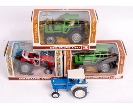 Britains Boxed and Loose Tractor Group, 4 examples to include No.9522 Massey Ferguson 595 Tractor (NM-BVG), No.9526 Deutz DX1