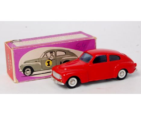 Tekno No.822 Volvo PV544, red body with white walled tyres, no interior, light grey base, in the original all card box with v