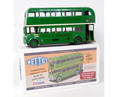 Mettoy Corgi London Country Green Routemaster Double Decker Bus, modern release tinplate and clockwork example, limited editi