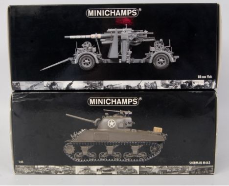 Minichamps Military Group to include Minichamps 1/35th scale Sherman M4A3 Tank, in green (NM-BVG), and with a Minichamps 88mm