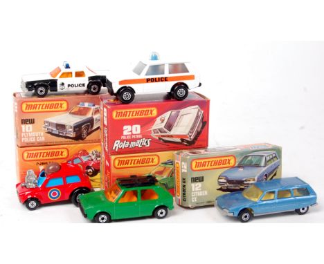 Matchbox Superfast boxed diecast group, 5 examples to include No.7 VW Golf, metallic green with amber glazing, K type Box (NM