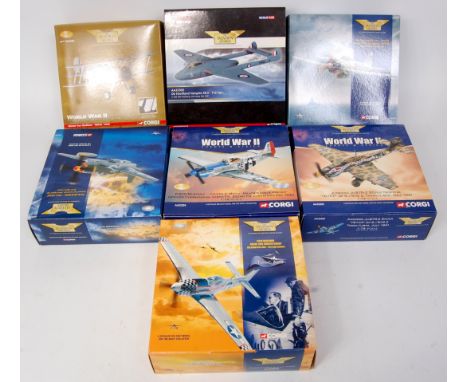 Corgi Aviation Archive 1/72nd scale diecast aircraft group, 7 boxed examples, mixed series to include WW2, Flying Aces, Europ