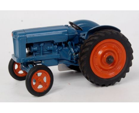 Chad Valley, repainted Diecast Fordson Major tractor, large scale, blue body, orange wheels with rubber tyres, engine covers 