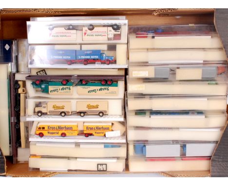 58 boxed as issued Brekina 1/87th/HO scale plastic commercial vehicles and attachments, all in the original plastic packaging